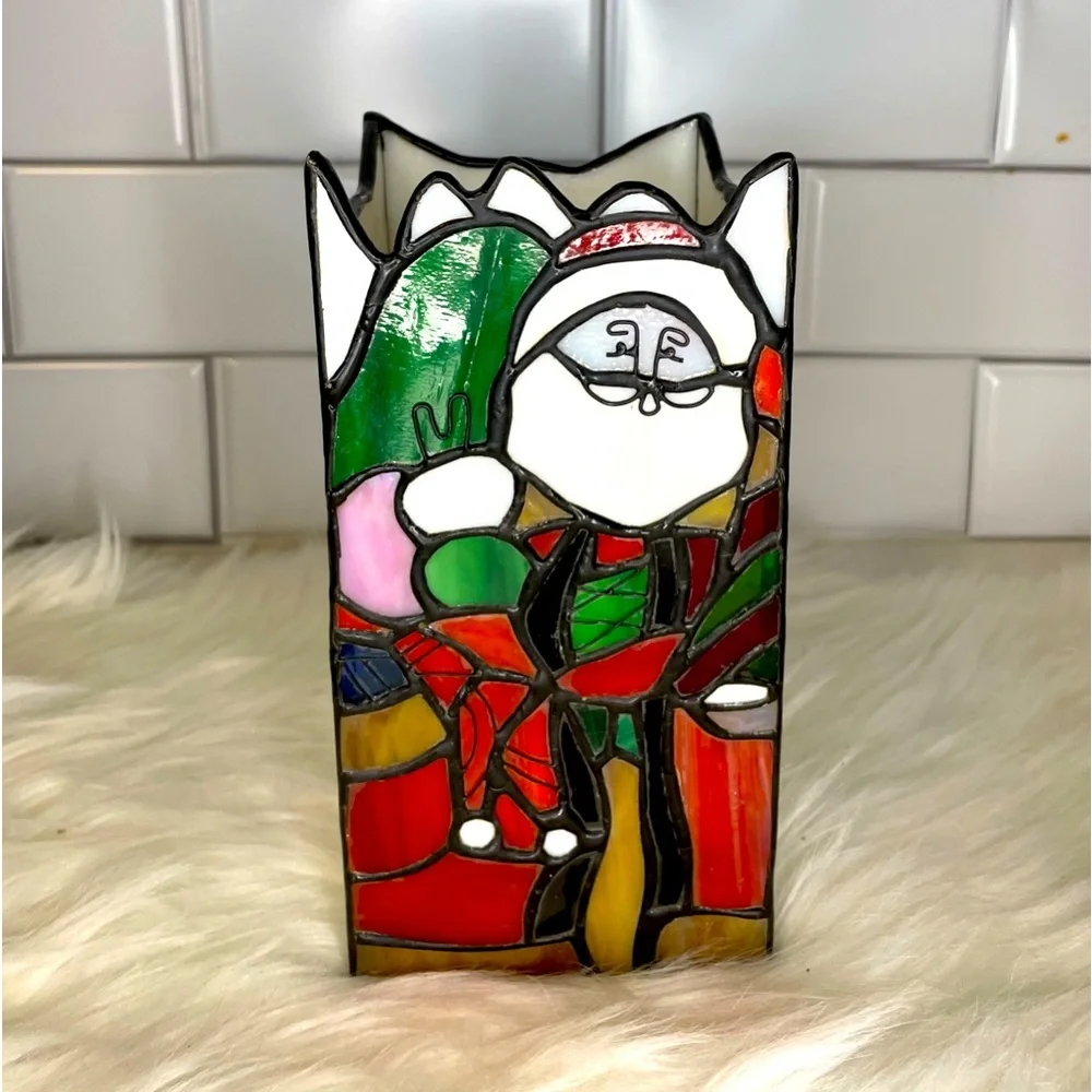 Vintage‎ Stained Glass Santa Christmas Candle Holder